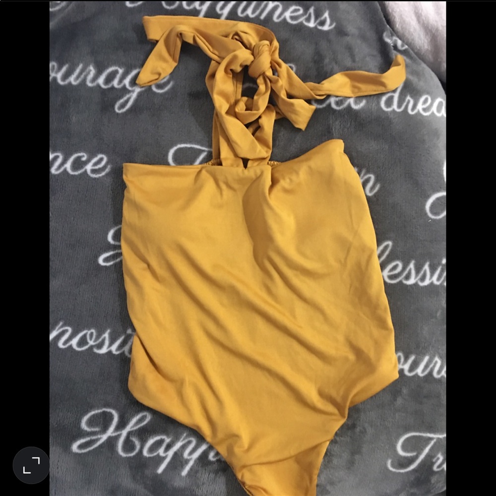 cute mustard one piece swimsuit